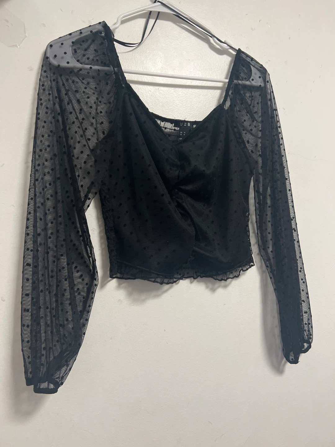 U2B Black Polka Dot Mesh Long Sleeve Top