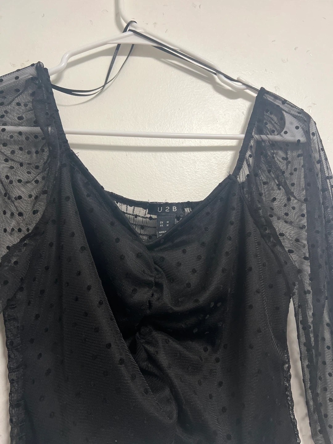 U2B Black Polka Dot Mesh Long Sleeve Top - photo 2