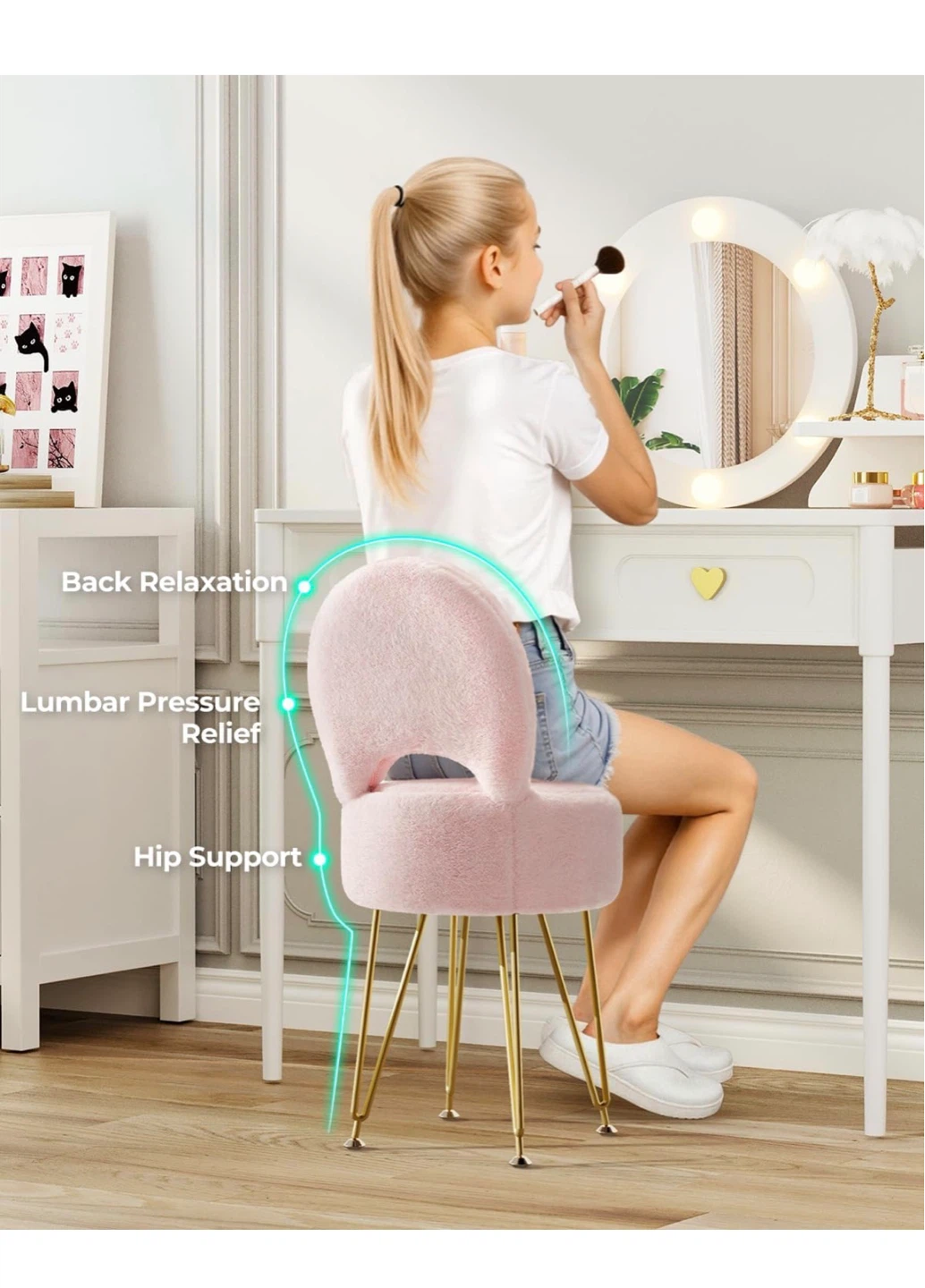 Small Vanity Stool Chair with Storage - Pink S3C - photo 3