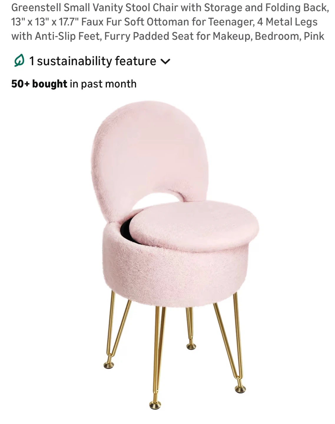 Small Vanity Stool Chair with Storage - Pink S3C