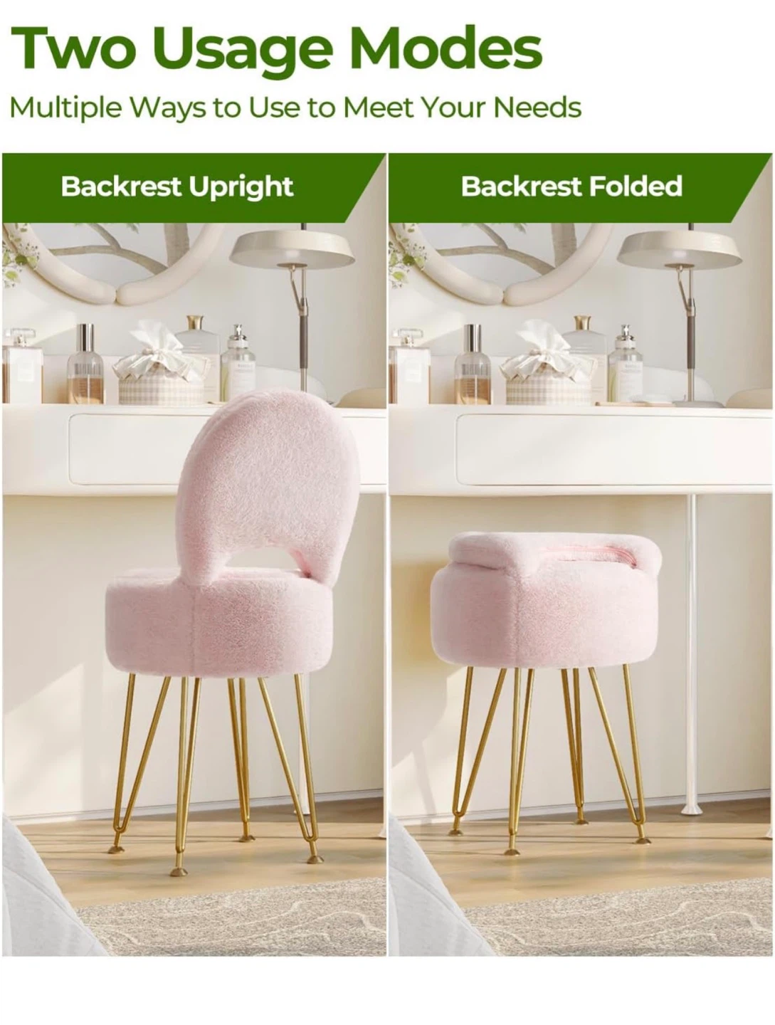 Small Vanity Stool Chair with Storage - Pink S3C - photo 5