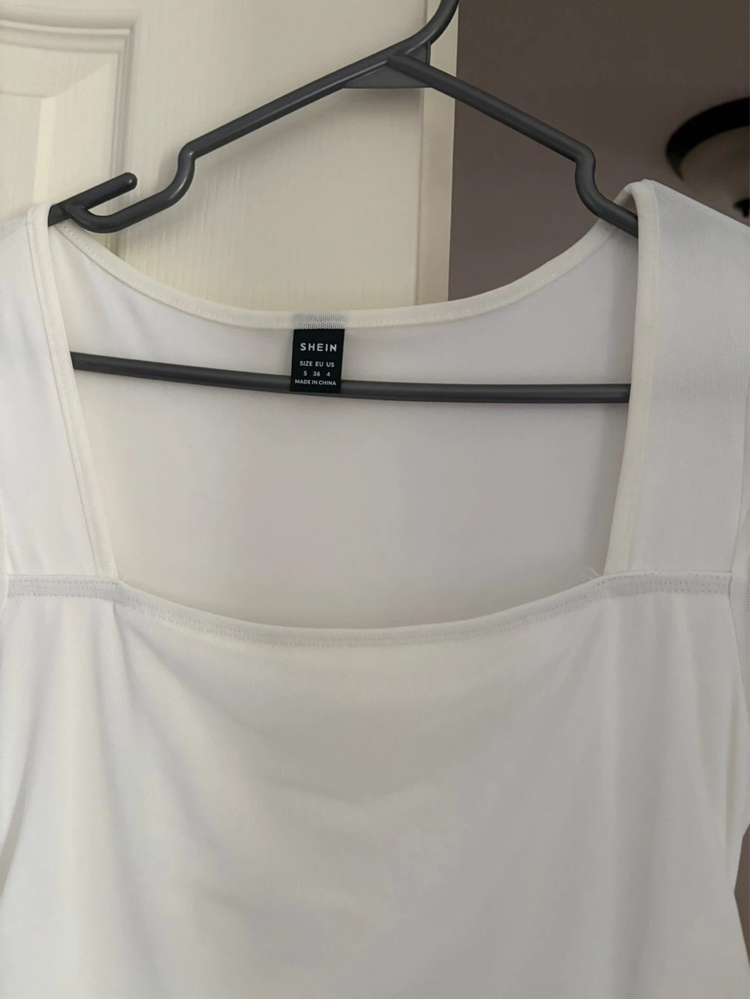 White Ruched Long Sleeve Square Neck Dress - photo 3