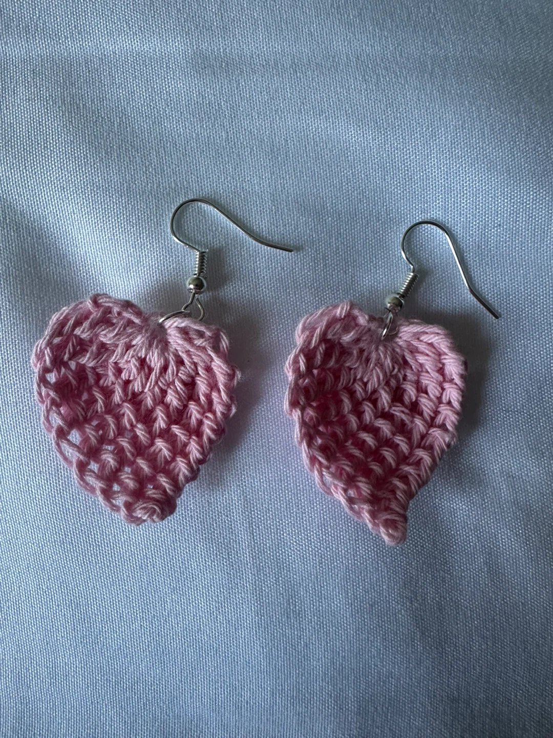 Pink crocheted heart earrings