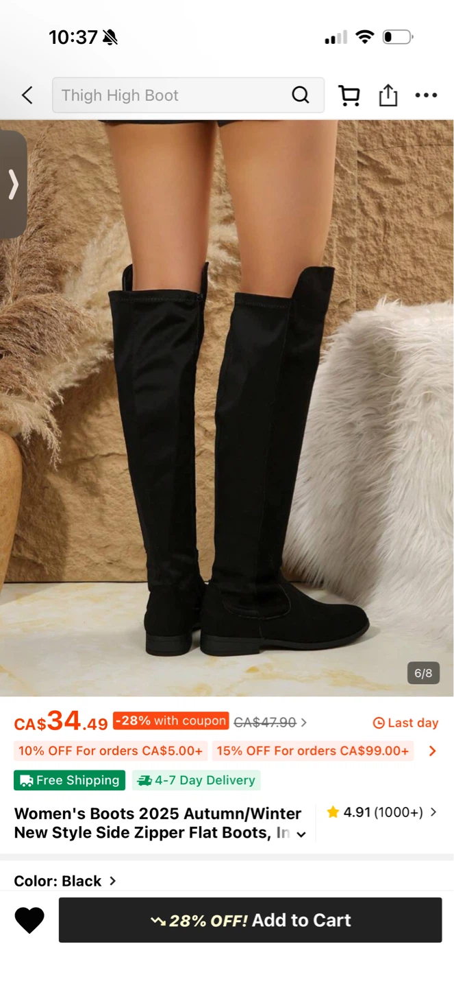 Women's Black Thigh High Boots - photo 2