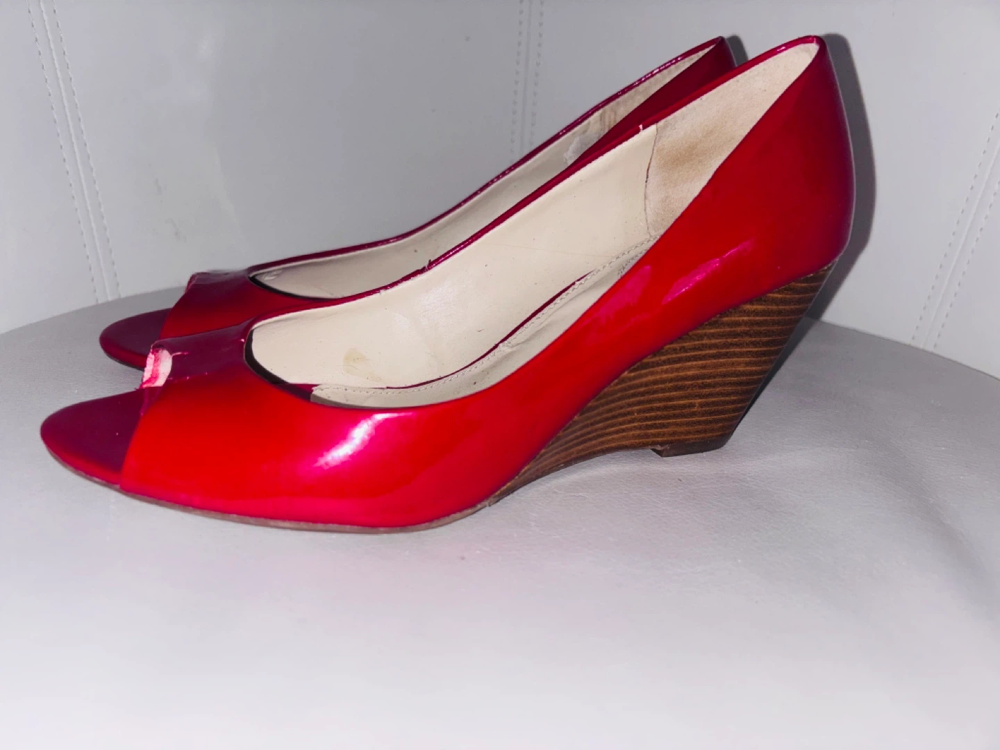 Studio Poll Red Patent Peep-Toe Wedge Heels - photo 2