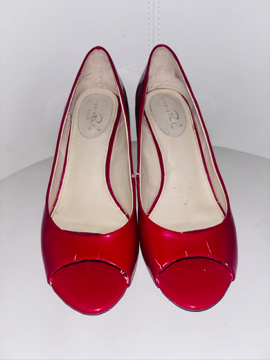 Studio Poll Red Patent Peep-Toe Wedge Heels - photo 3