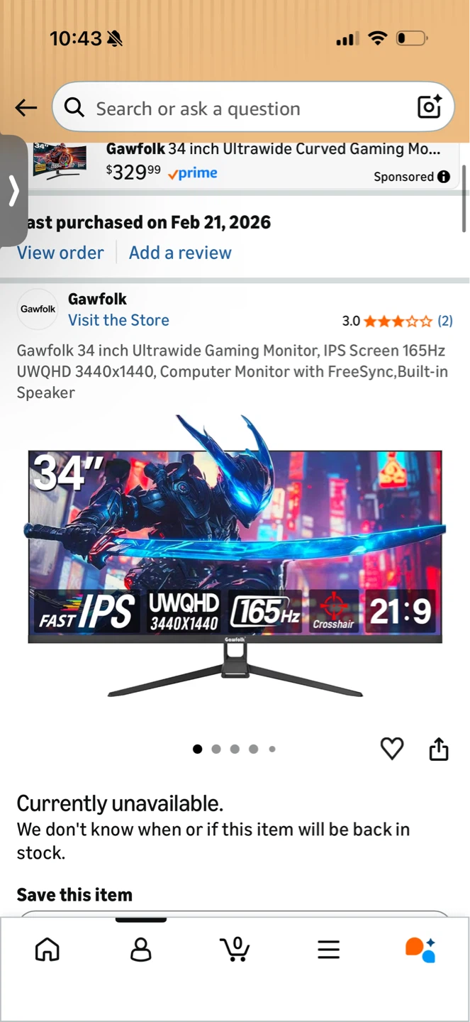 Gawfolk 34 inch Ultrawide Curved Gaming Monitor