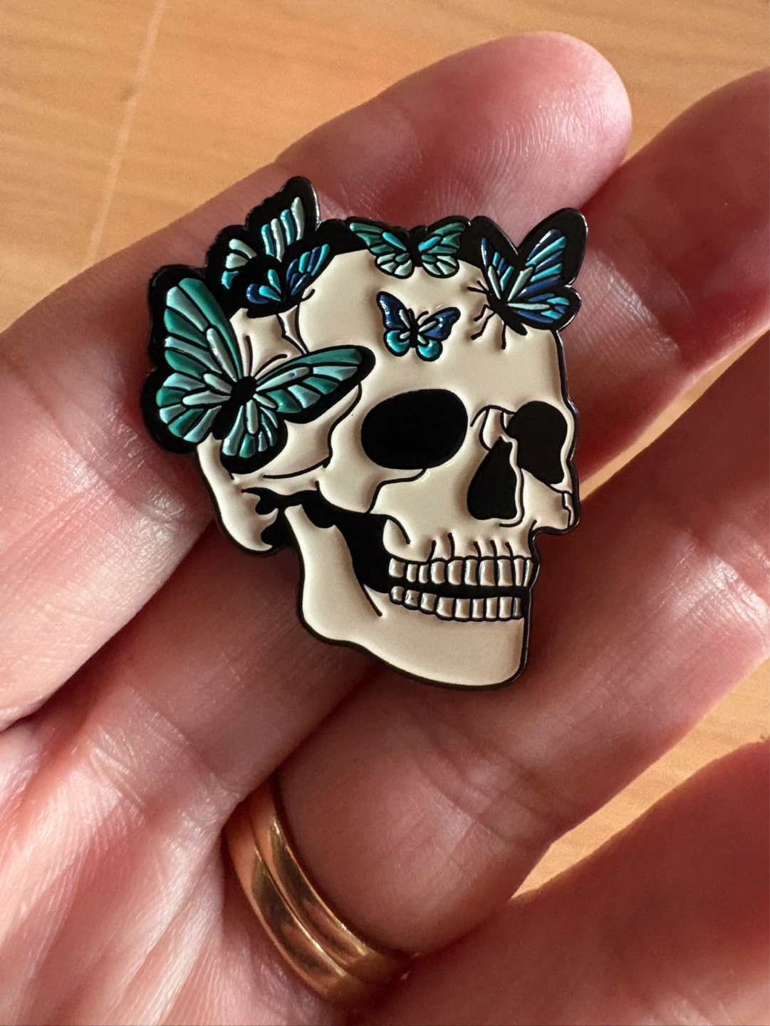Skull with Butterflies Enamel Pin $7 firm