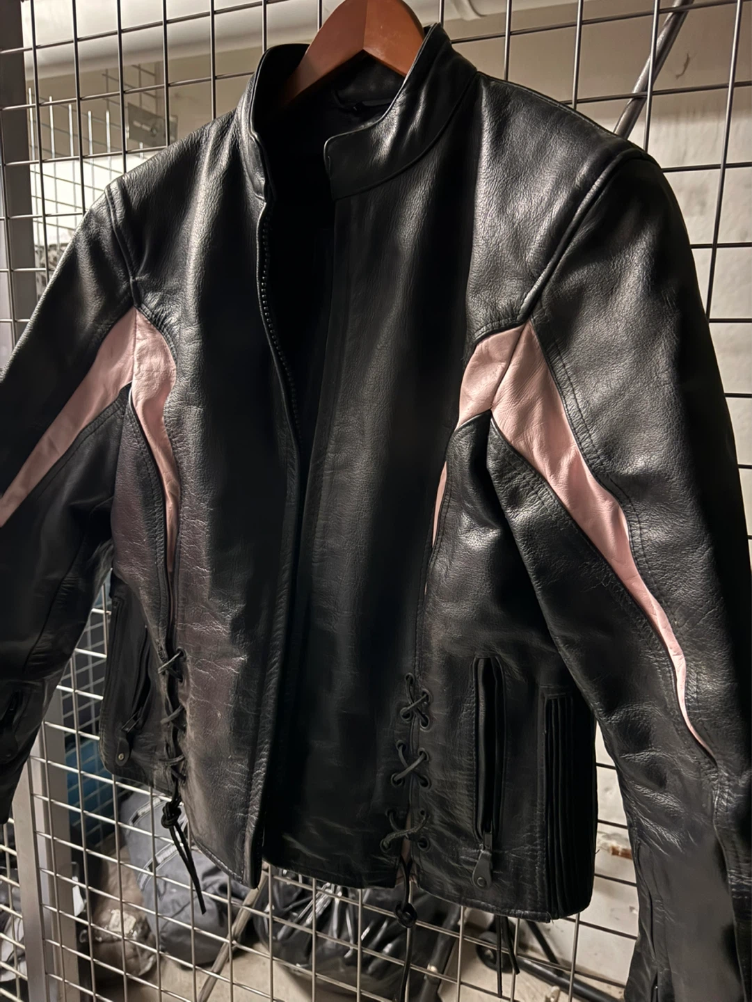 Ladies Genuine Leather Black Motorcycle Jacket with Pink Accents - photo 5