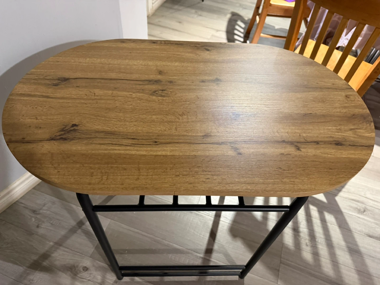 Oval Wood-Look Coffee Table with Black Metal Legs - photo 4