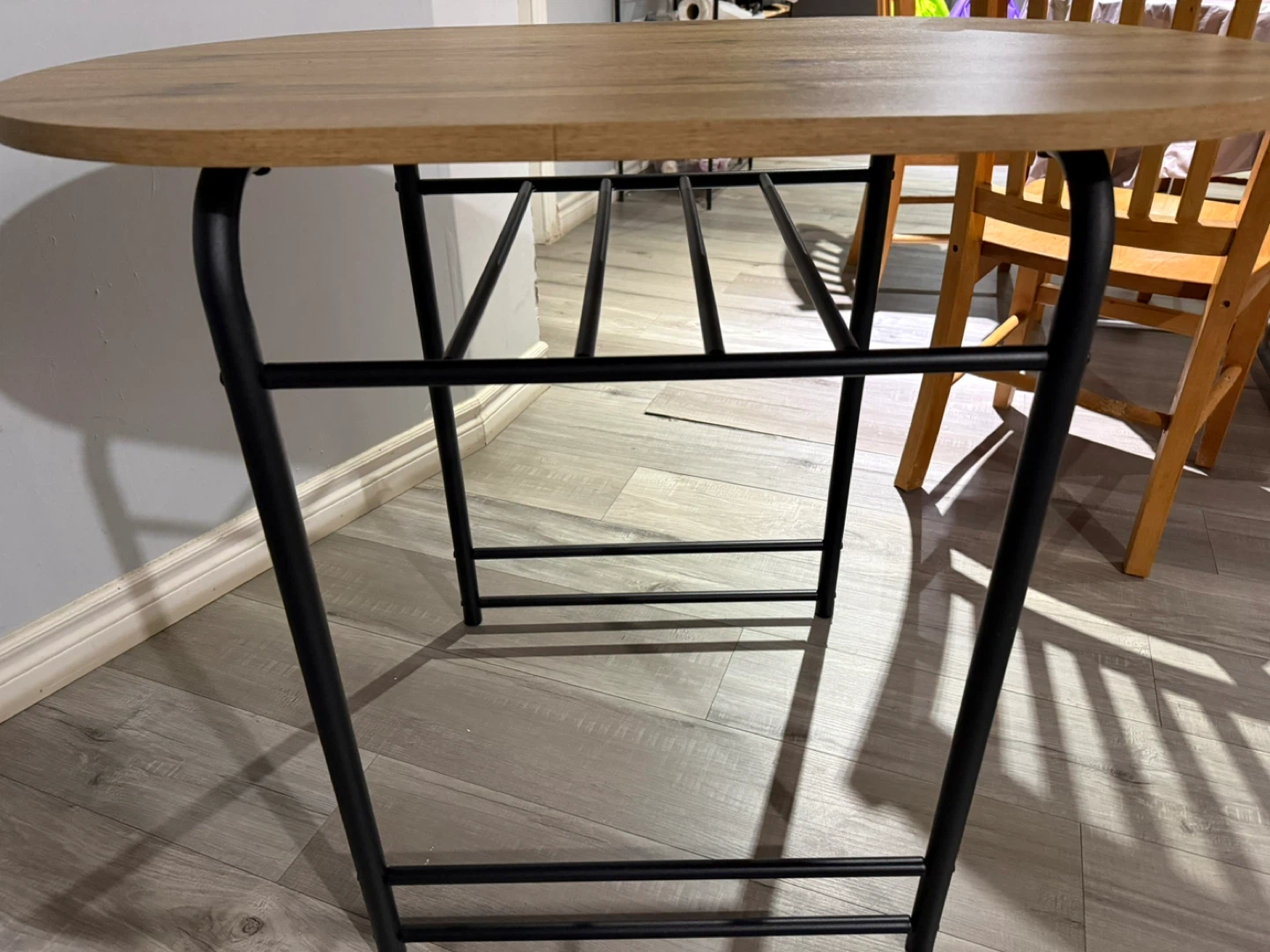 Oval Wood-Look Coffee Table with Black Metal Legs - photo 5