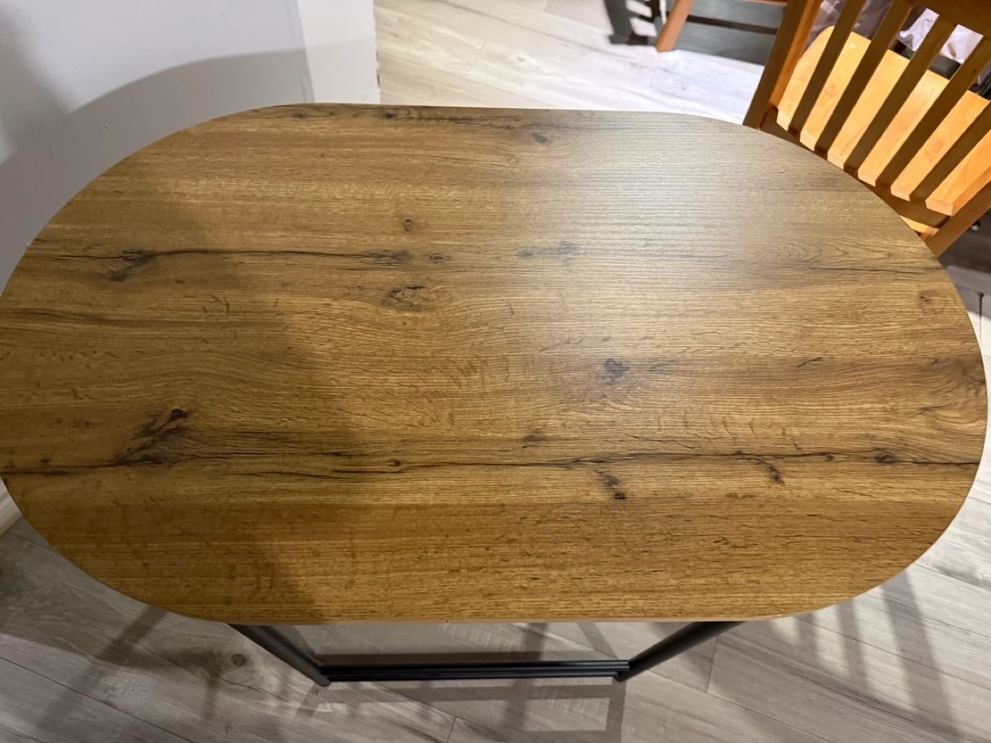 Oval Wood-Look Coffee Table with Black Metal Legs - photo 3