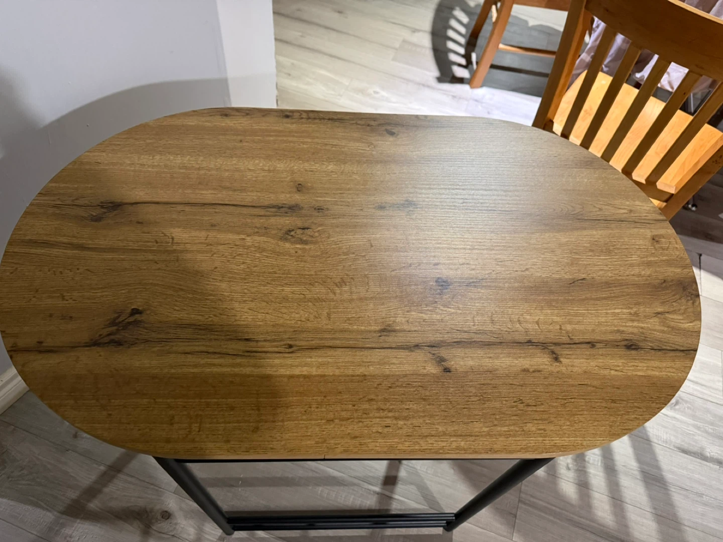 Oval Wood-Look Coffee Table with Black Metal Legs - photo 2