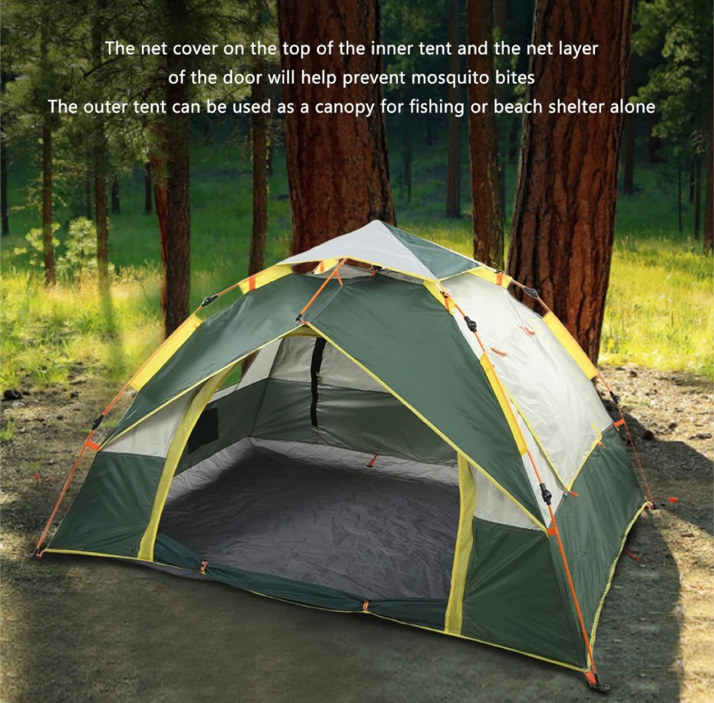 4 Person Dome Tent - Green, Yellow, Tan - photo 4