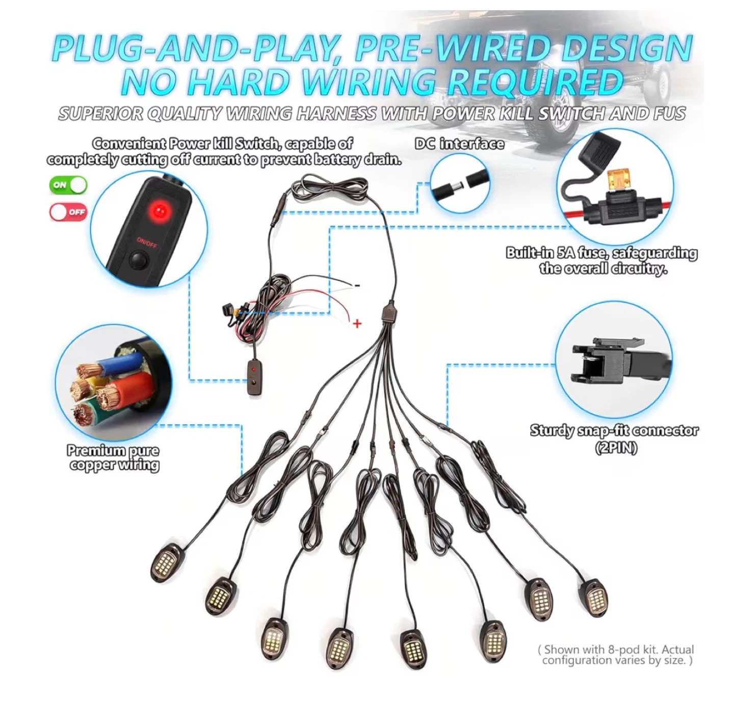 Pure White LED Rock Lights Kit 6000K DE2 - photo 3