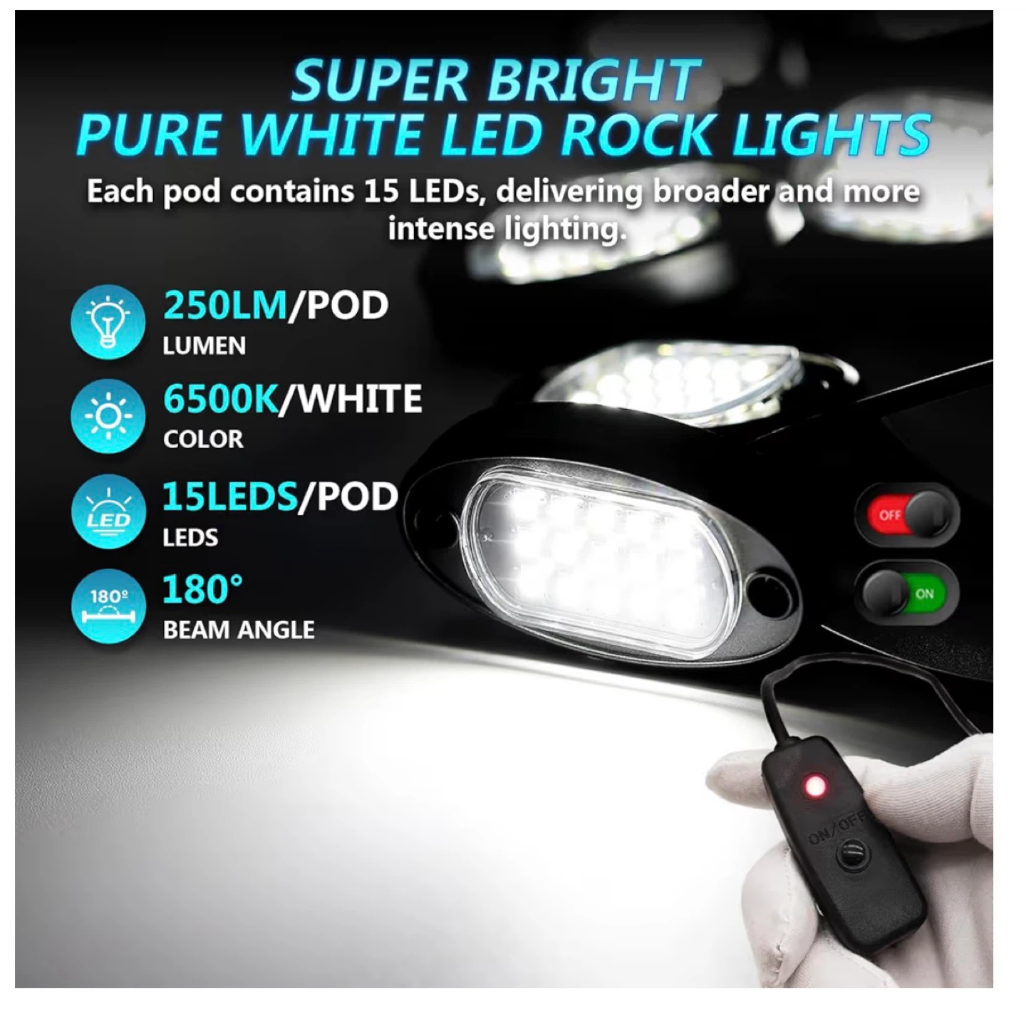 Pure White LED Rock Lights Kit 6000K DE2 - photo 2