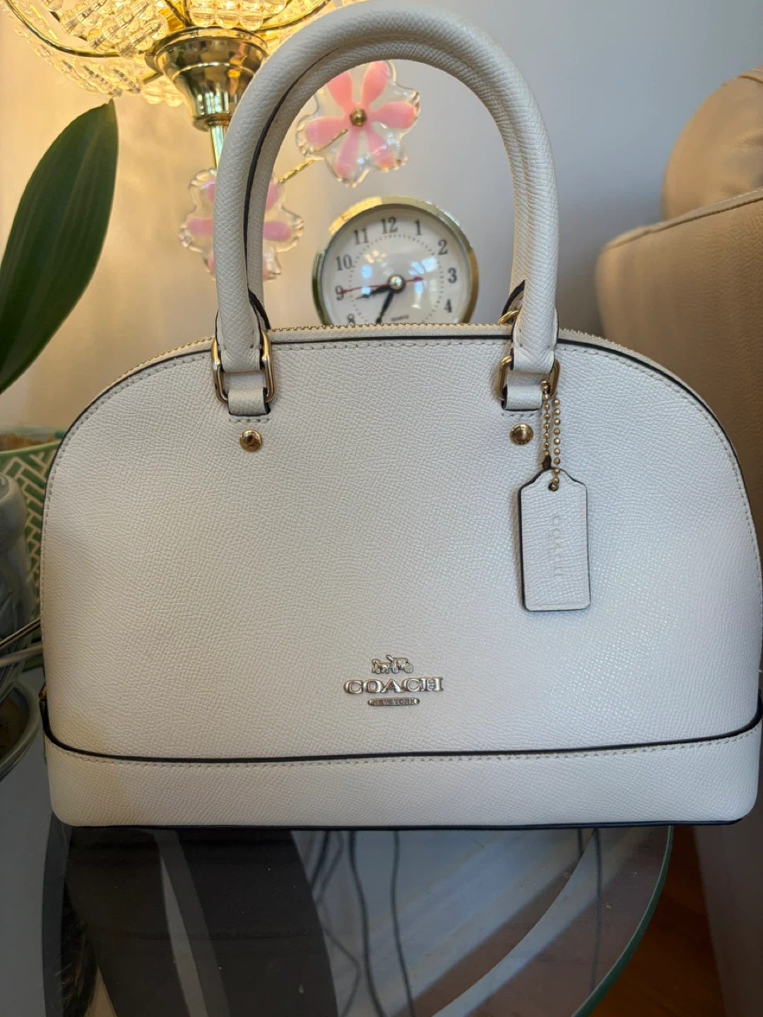 Coach White Leather Dome Satchel Handbag