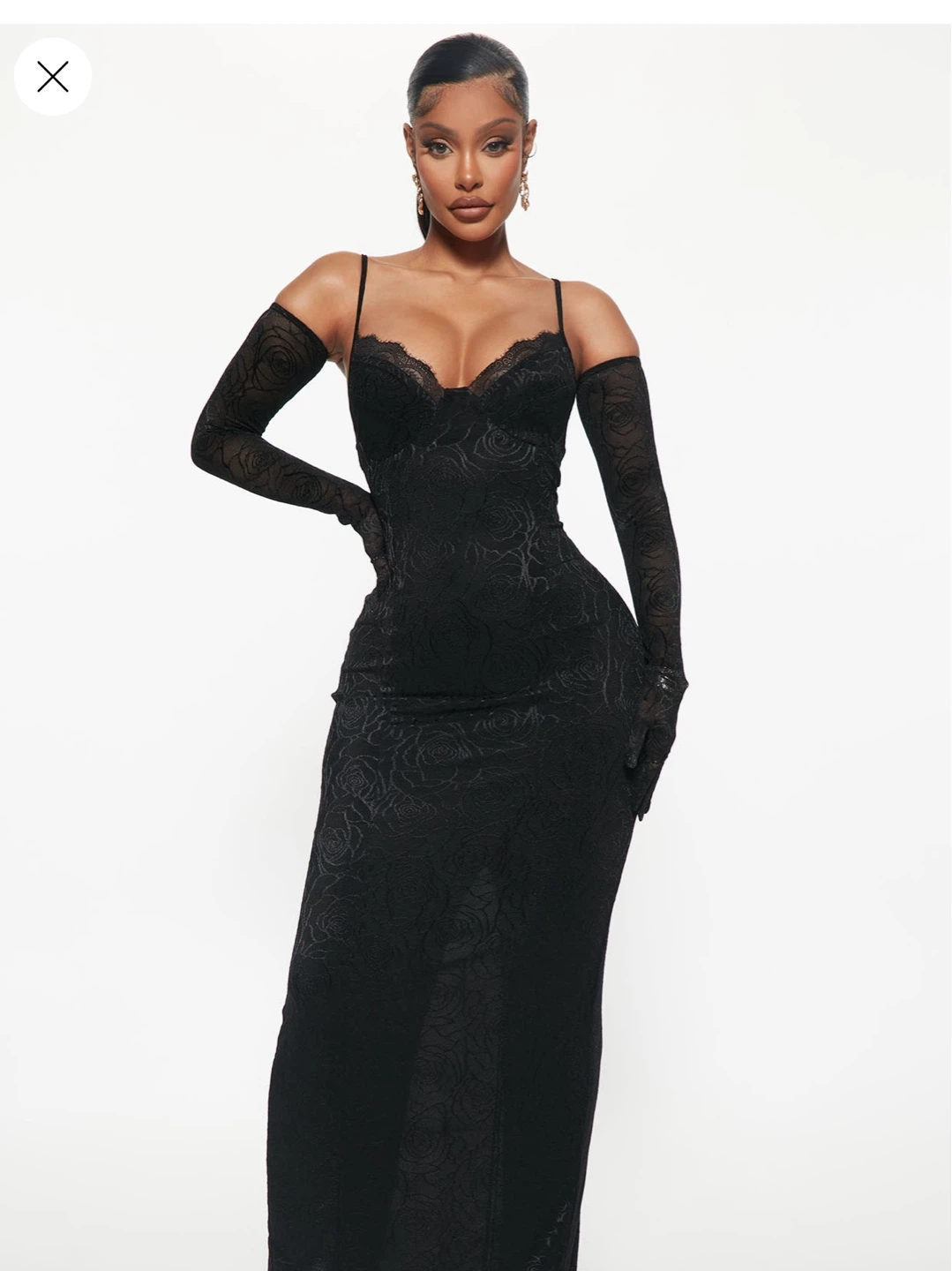 Black Lace Maxi Dress with gloves
