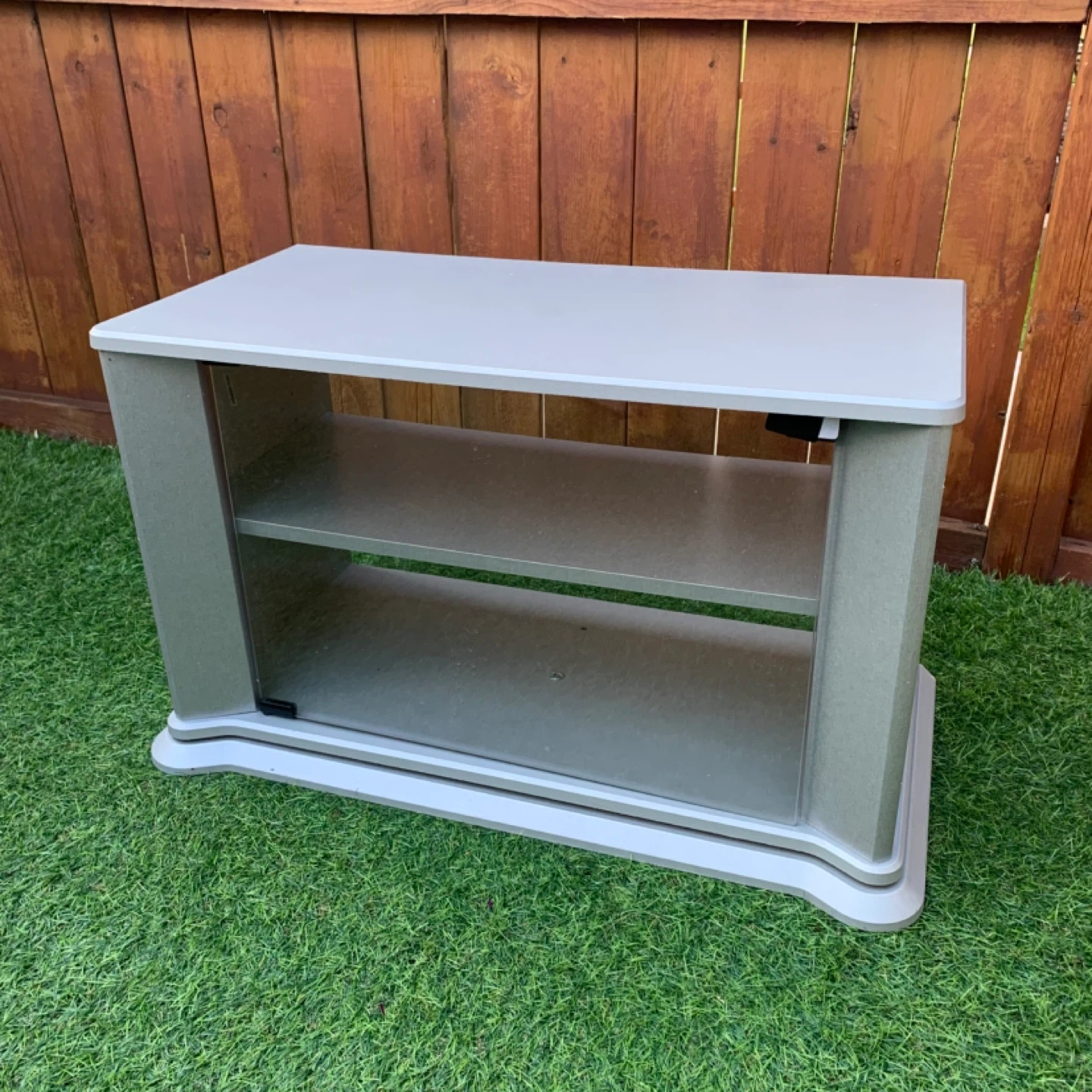 TV Stand Media Cabinet Grey Entertainment Center Glass Door