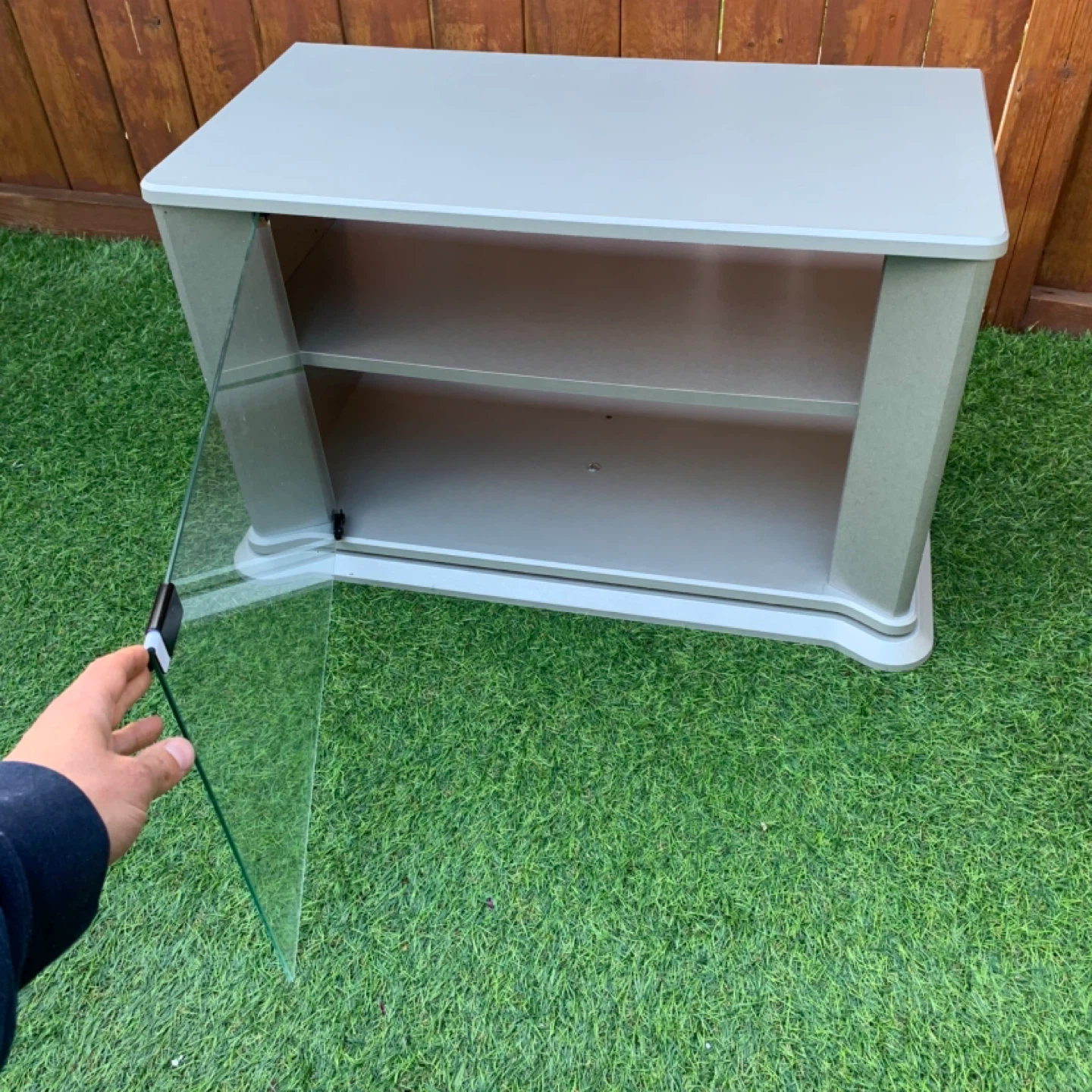 TV Stand Media Cabinet Grey Entertainment Center Glass Door - photo 2