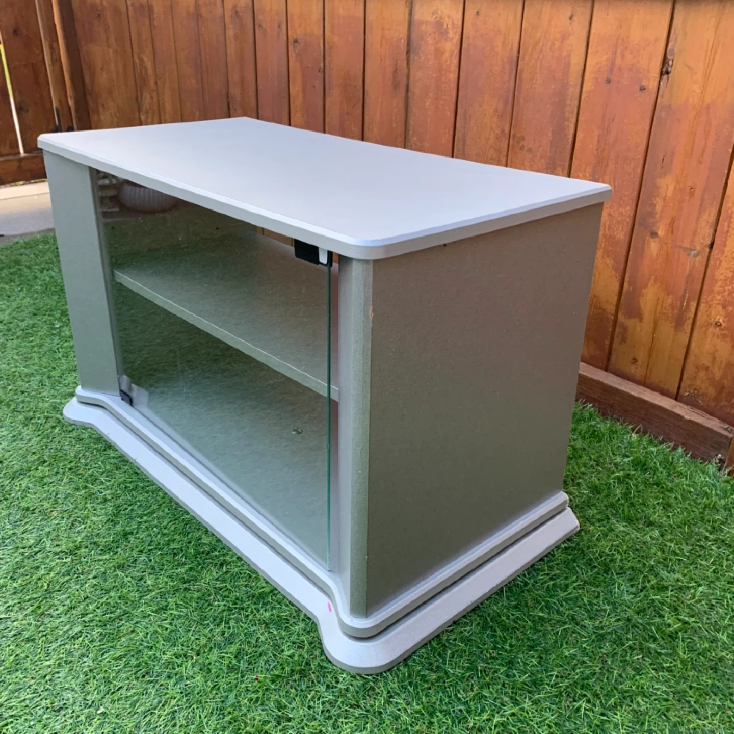 TV Stand Media Cabinet Grey Entertainment Center Glass Door - photo 5