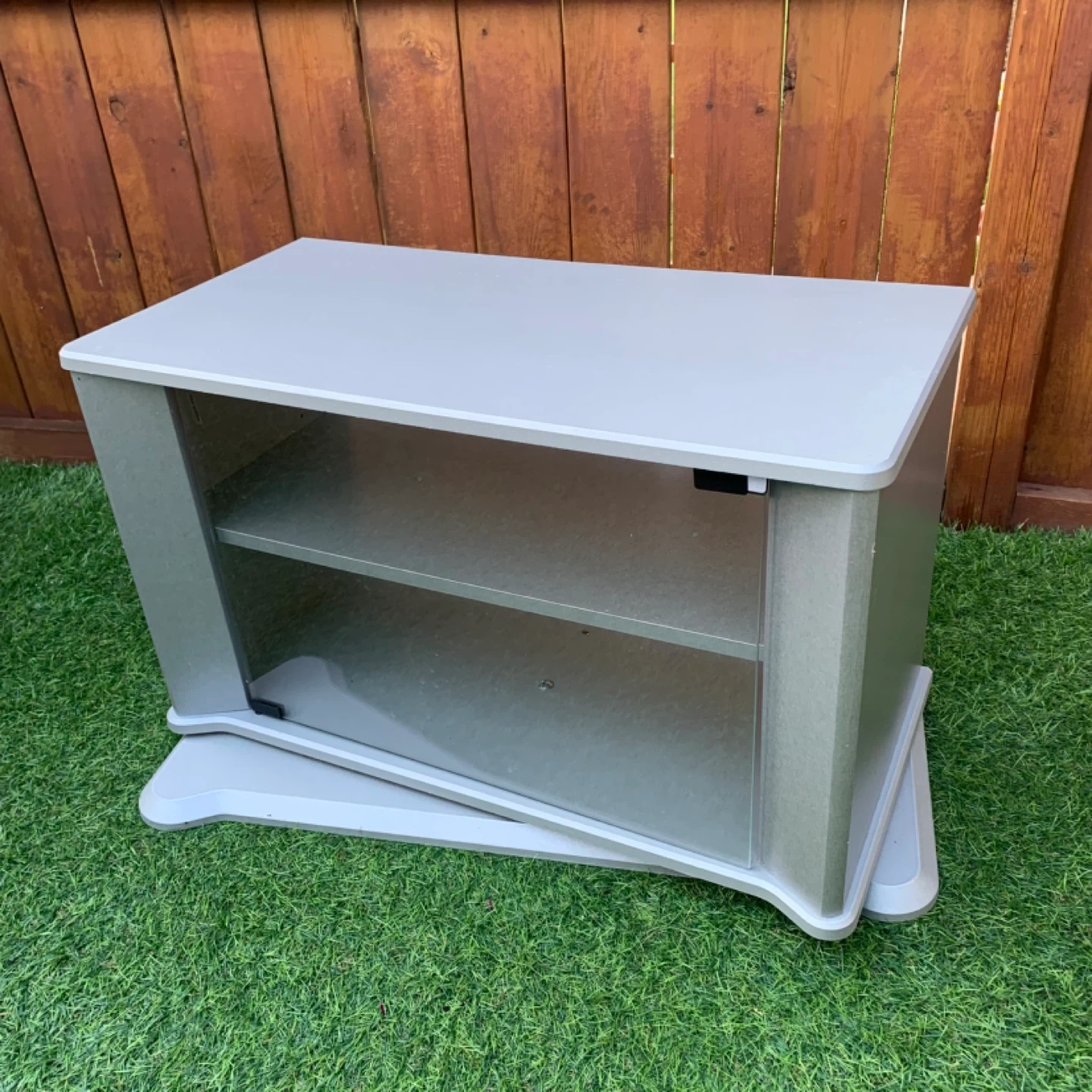 TV Stand Media Cabinet Grey Entertainment Center Glass Door - photo 3
