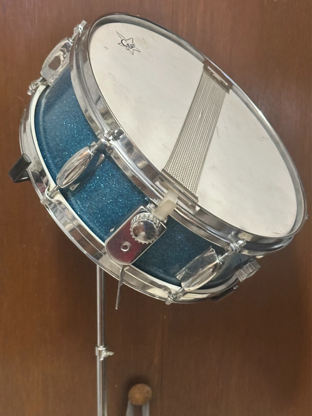 Vintage Pearl Crestline 1966 Snare Drum 14x5.5 Aqua Blue Sparkle - photo 2