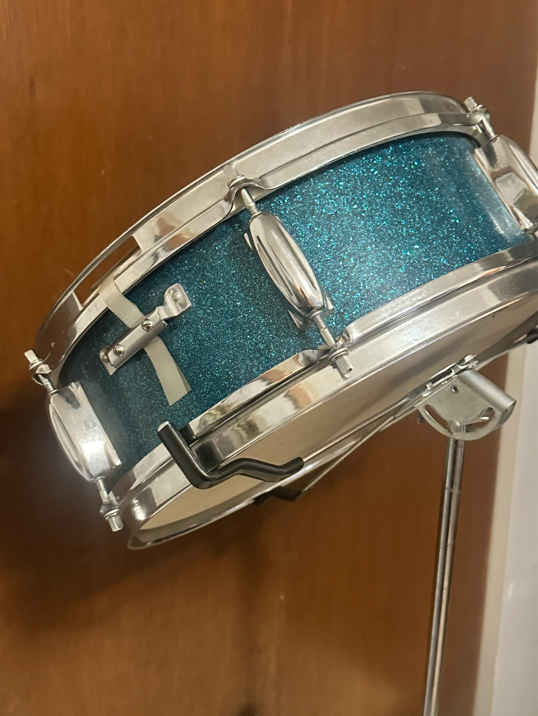 Vintage Pearl Crestline 1966 Snare Drum 14x5.5 Aqua Blue Sparkle - photo 5