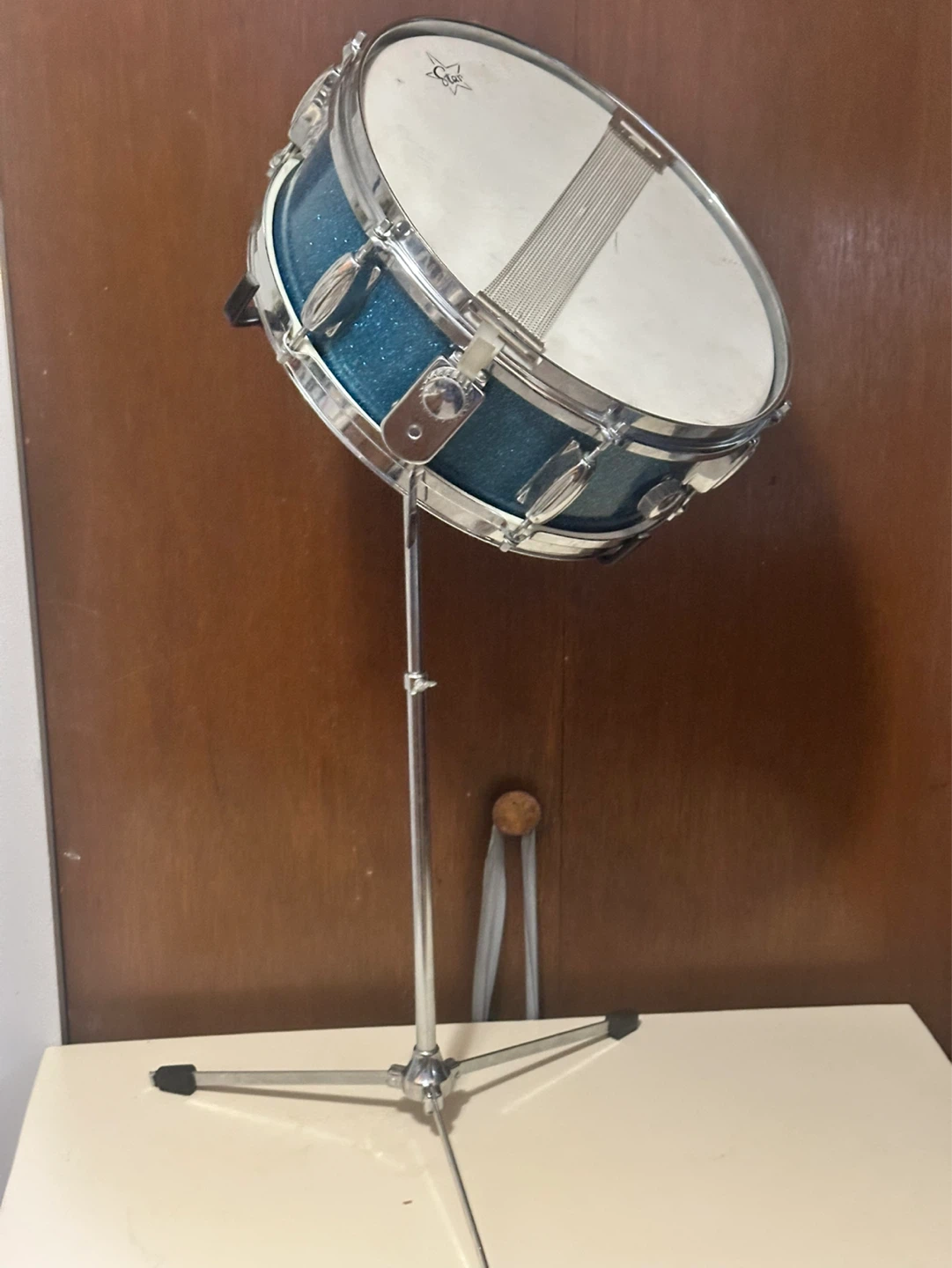 Vintage Pearl Crestline 1966 Snare Drum 14x5.5 Aqua Blue Sparkle