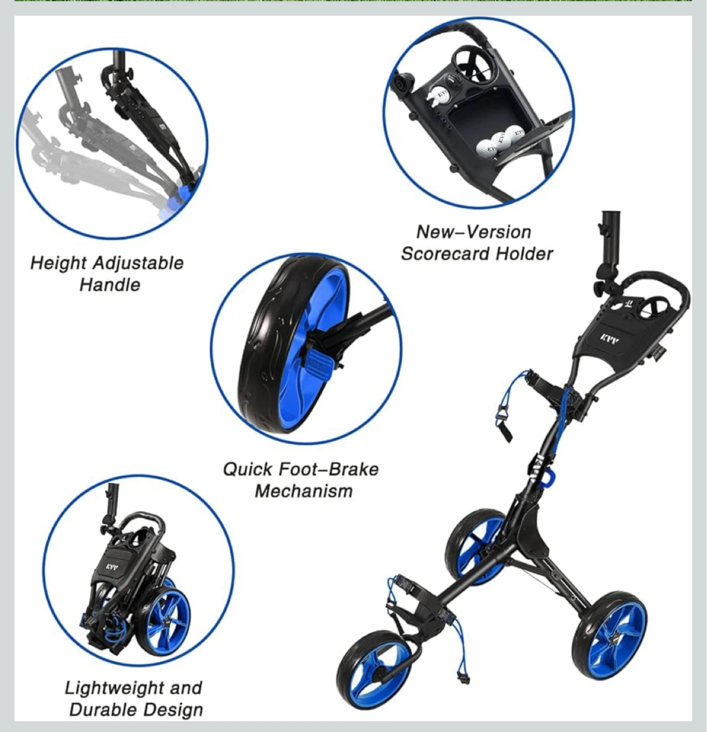 KVV 3 Wheel Golf Push Cart Ultra Lightweight - photo 4