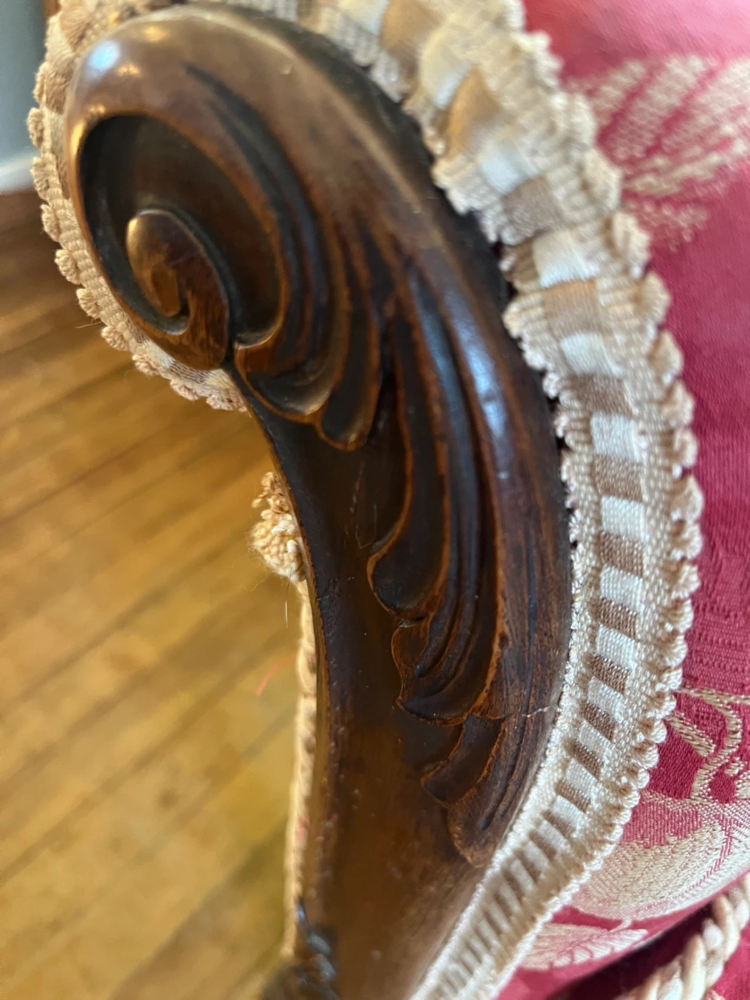Vintage Wingback Armchair - Red Floral Brocade - photo 2