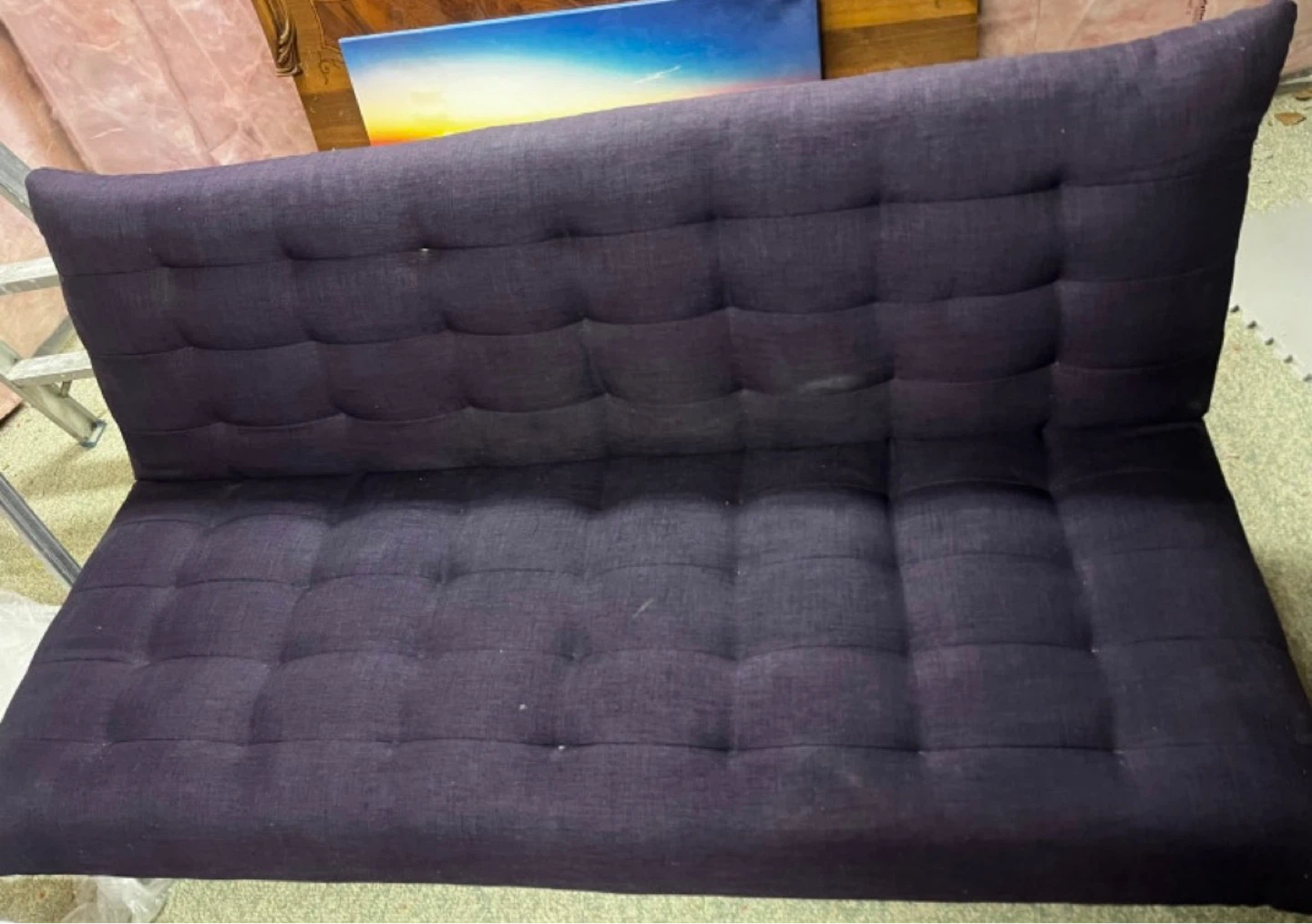 Dark Purple Tufted Futon Sofa Bed - photo 2