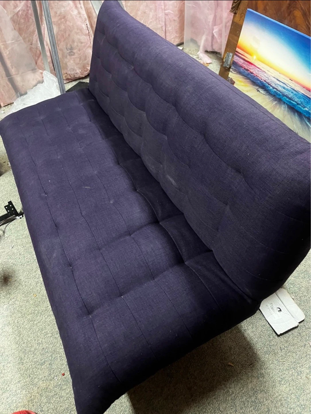 Dark Purple Tufted Futon Sofa Bed