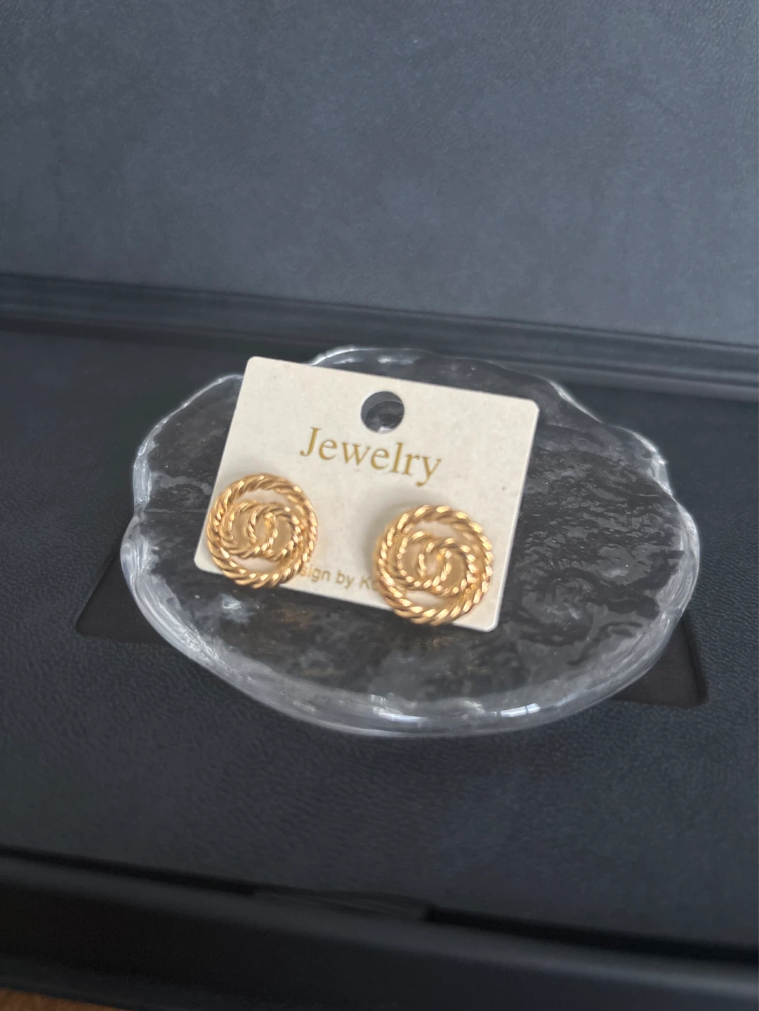 Gold Tone Swirl Button Earrings