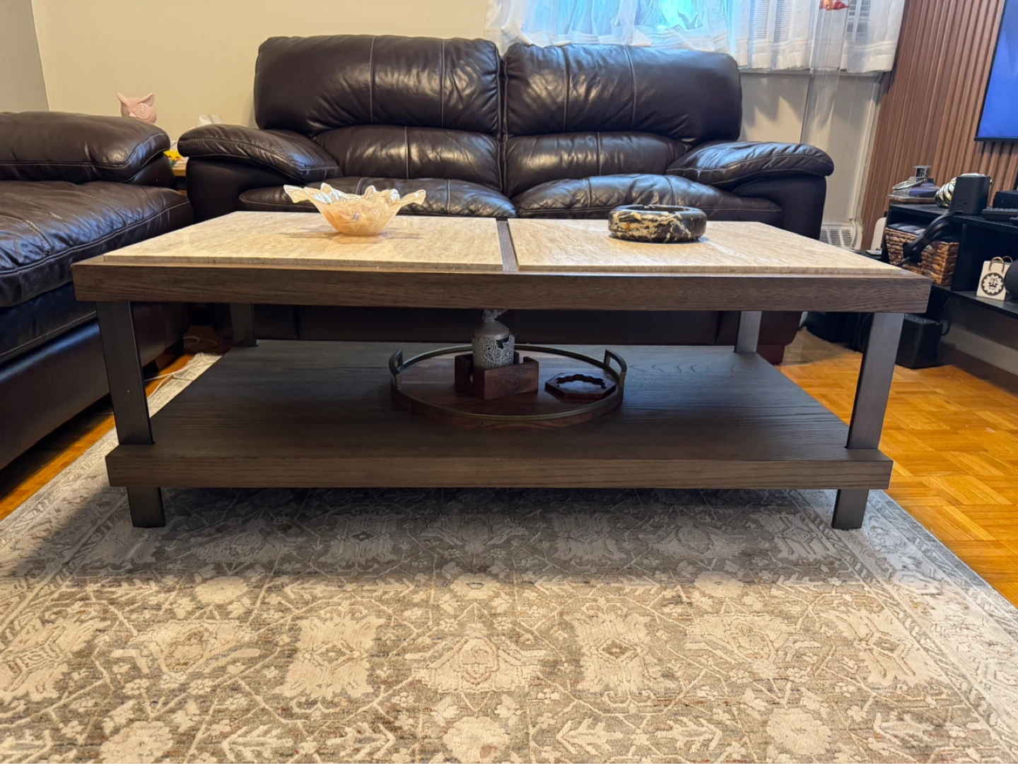 Two-Tone Coffee Table with Marble-Look Top - photo 5