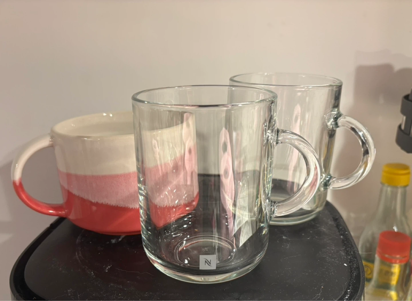 Nespresso Glass Mugs Set of 2 and indigo glazed mug