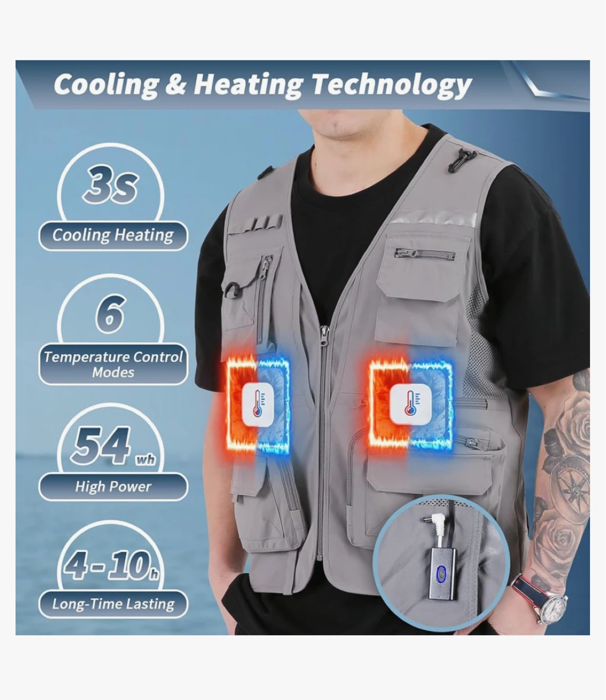 BOTTLESTALK Cooling and Heating Fishing Vest for Men Large - photo 2