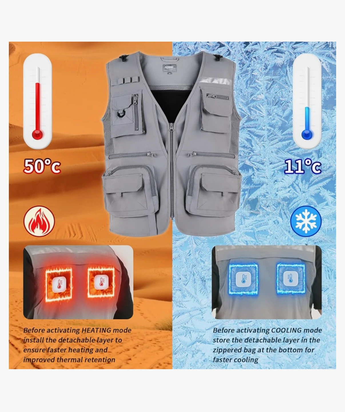 BOTTLESTALK Cooling and Heating Fishing Vest for Men Large - photo 3
