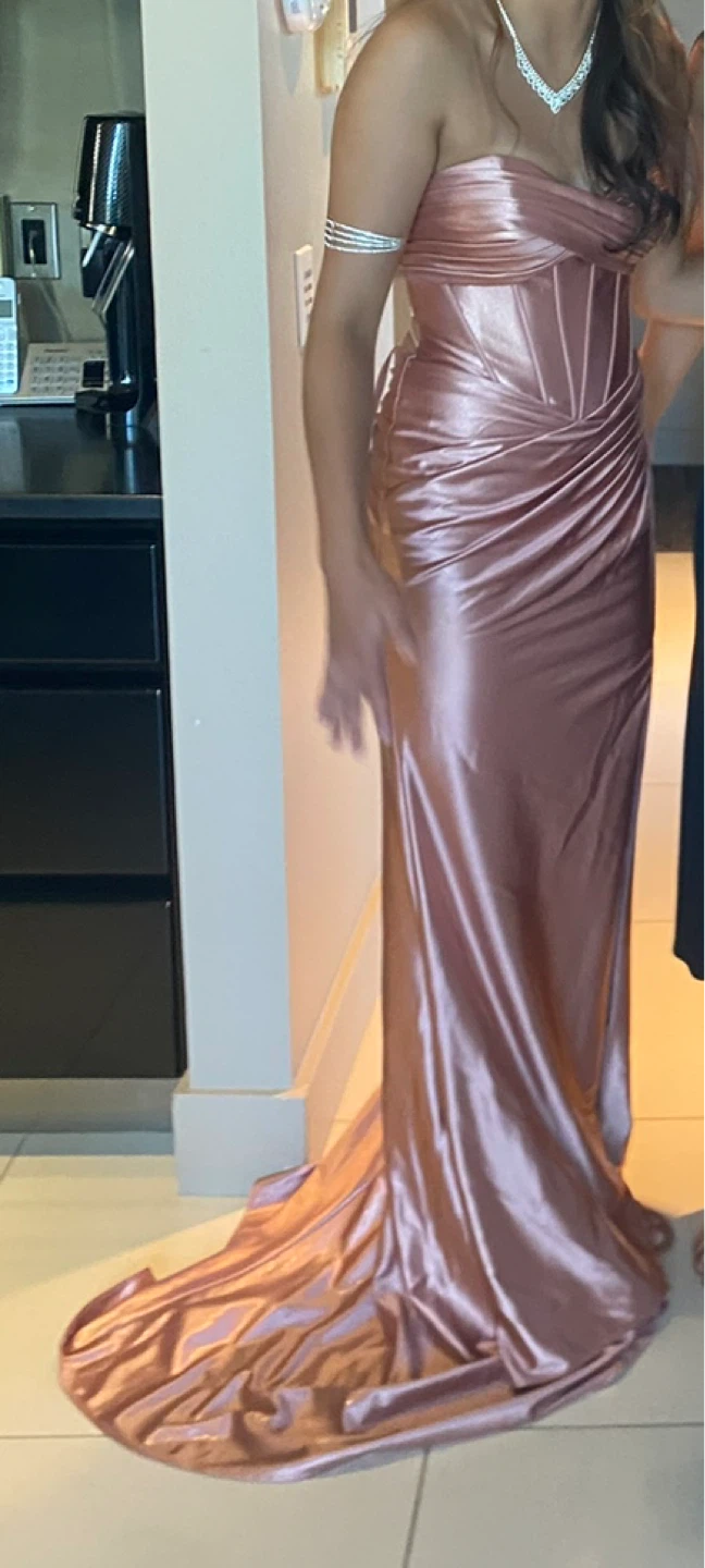 Rose Gold Satin Strapless Gown - photo 2