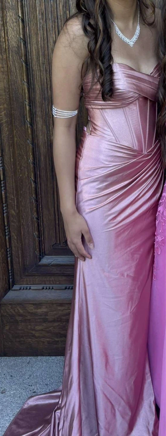 Rose Gold Satin Strapless Gown