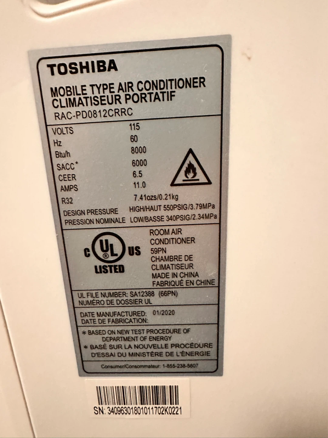 Toshiba Portable AC 8,000BTU - photo 2