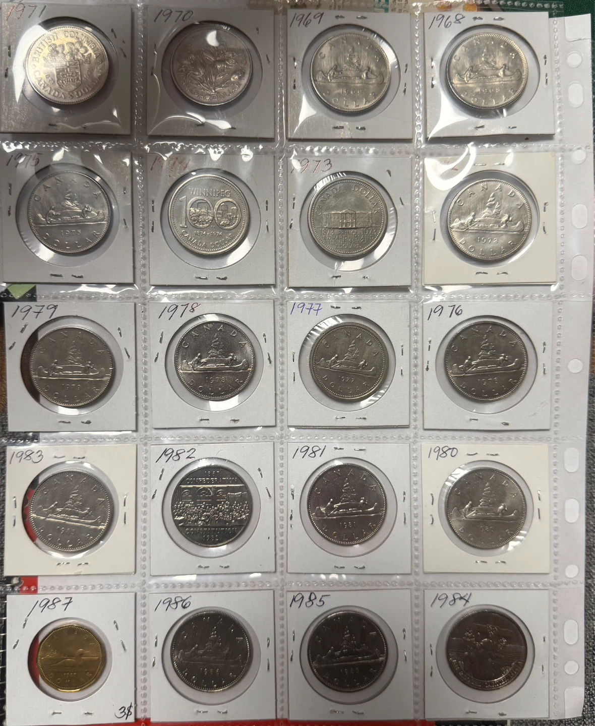 Collection of Canadian 1$ Coins (1968-1987)