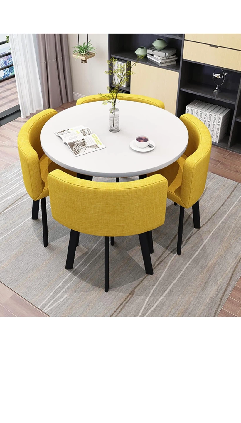 White Round Table with 4 lemon Yellow Chairs
