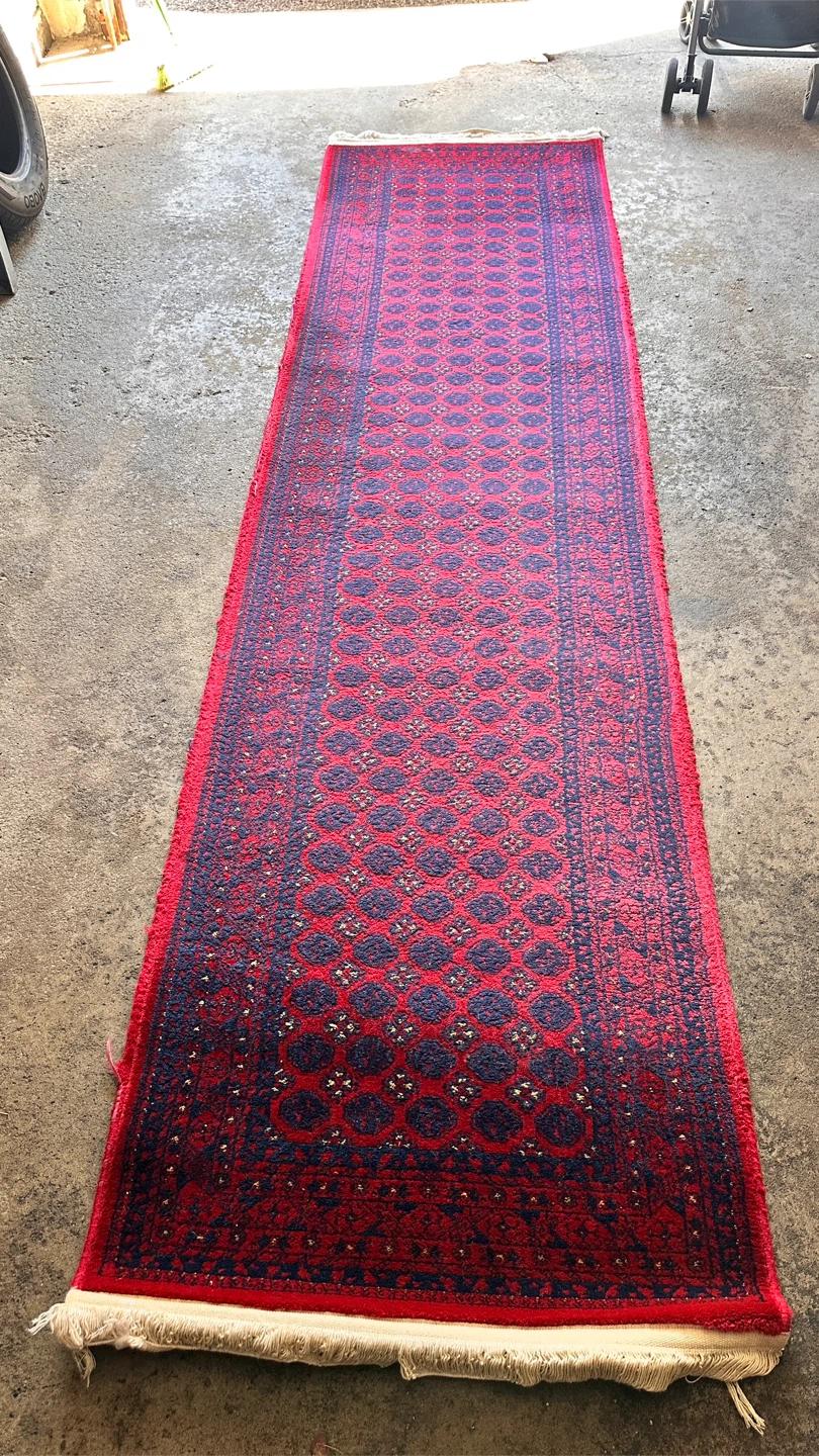 Vintage Afghan Runner Rug – Handwoven Red & Navy Tribal Carpet - photo 3