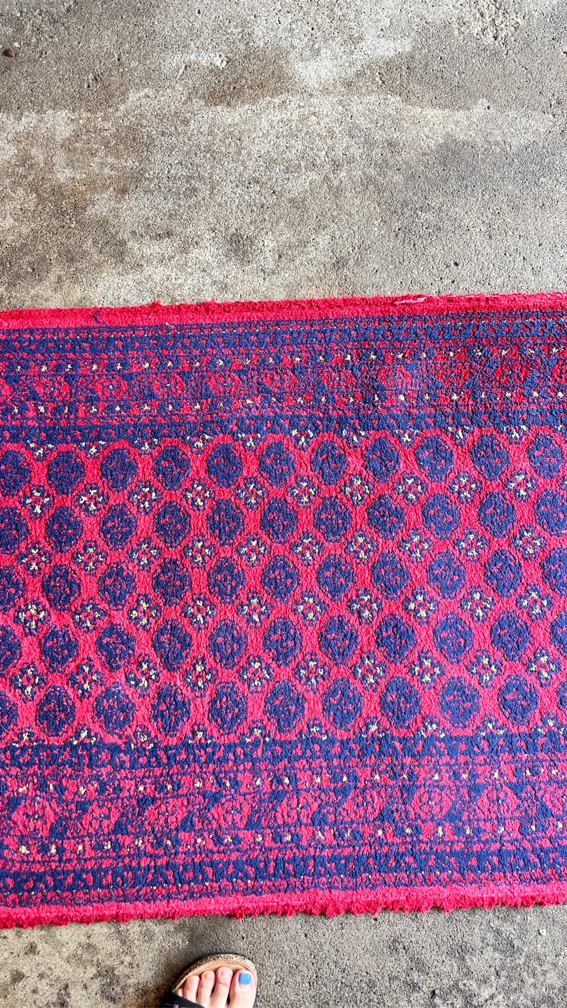 Vintage Afghan Runner Rug – Handwoven Red & Navy Tribal Carpet - photo 2