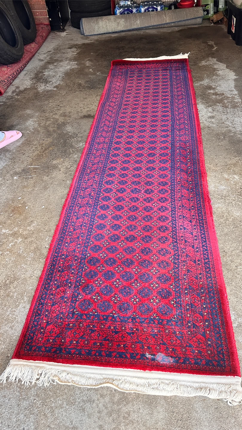 Vintage Afghan Runner Rug – Handwoven Red & Navy Tribal Carpet