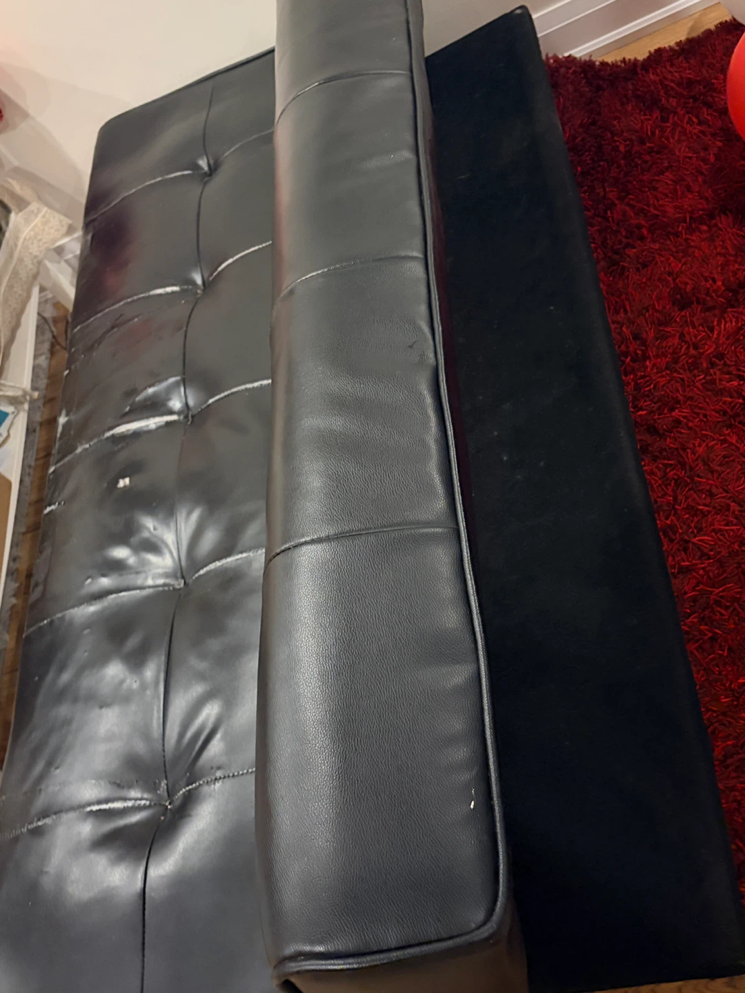 Black Faux Leather Futon Sofa Bed with blanket - photo 2