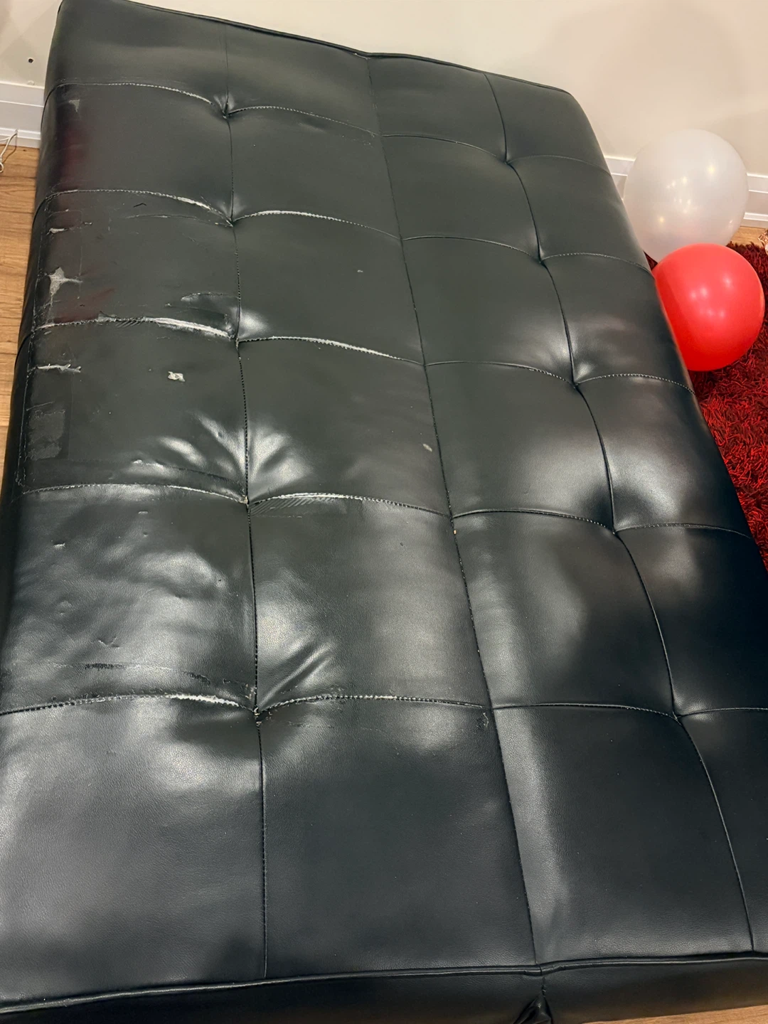 Black Faux Leather Futon Sofa Bed with blanket - photo 3