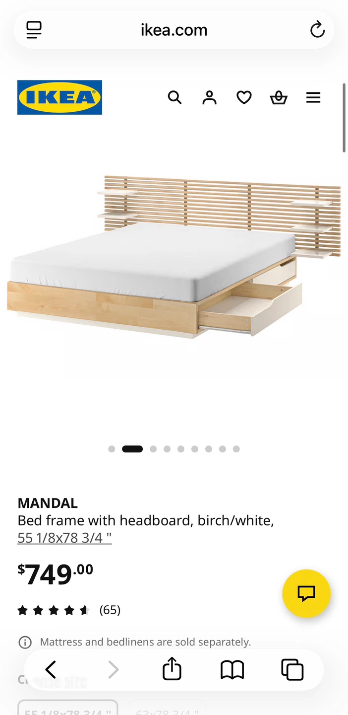 IKEA Full double bed with 4 drawers and headboard MANDAL - photo 5