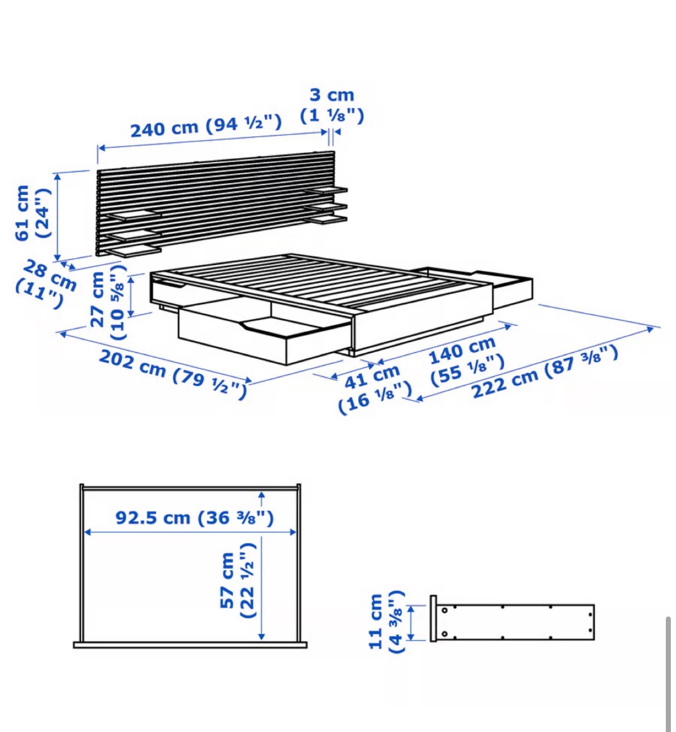 IKEA Full double bed with 4 drawers and headboard MANDAL - photo 3